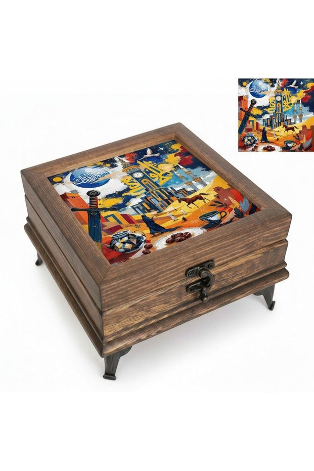 Exclusive to Saudi Arabia: 10 Different Pictures and Icons, Wooden Storage Boxes with Glass Covers (12.5 cm)