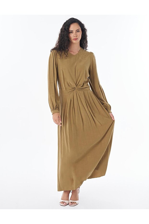 Knot Detailed Modal Dress Dark Olive