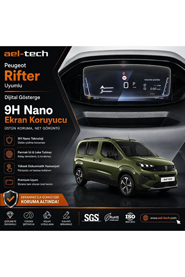 Peugeot Rifter Compatible Digital Instrument 9H Nano Screen Protector 2024-2026