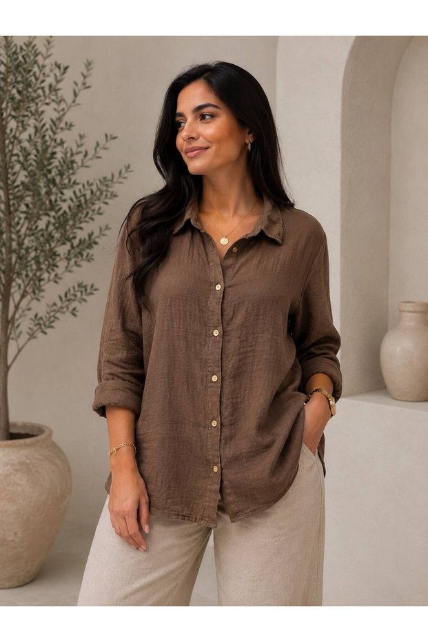 Women's Long Sleeve Muslin Fabric Shirt 42-50