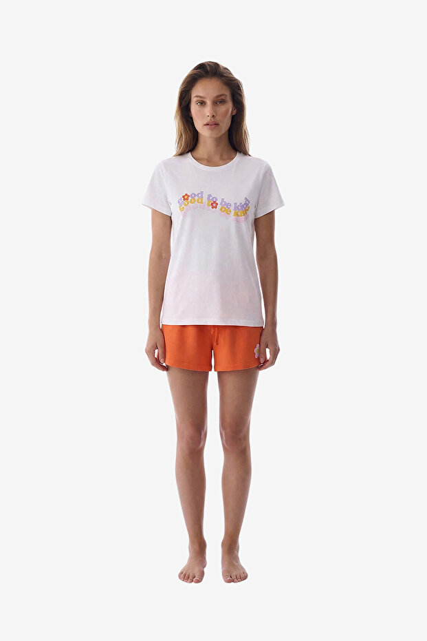 Women Be Kind Short Sleeve Shorts White Pyjama Set