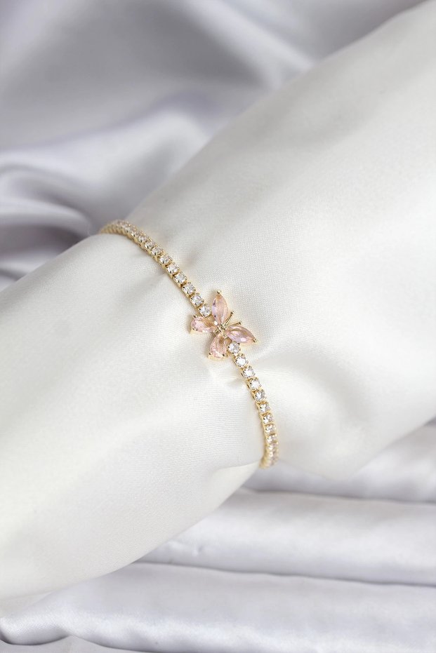 Butterfly Model Zircon Stone Gold Color Brass Waterway Women's Bracelet