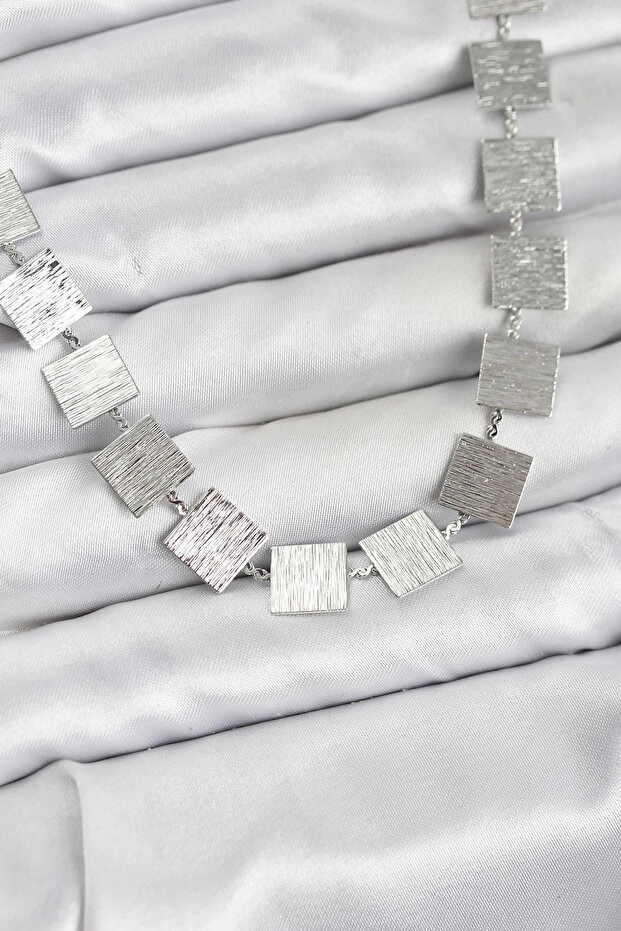Square Plate Model Silver Color Women's Necklace