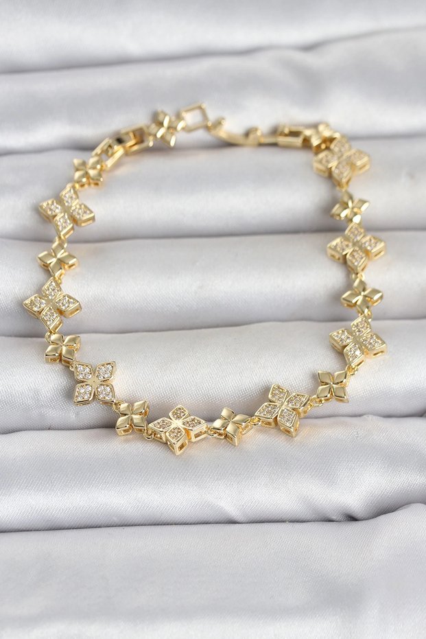 Brass Zircon Stone Clover Model Gold Color Women's Bracelet