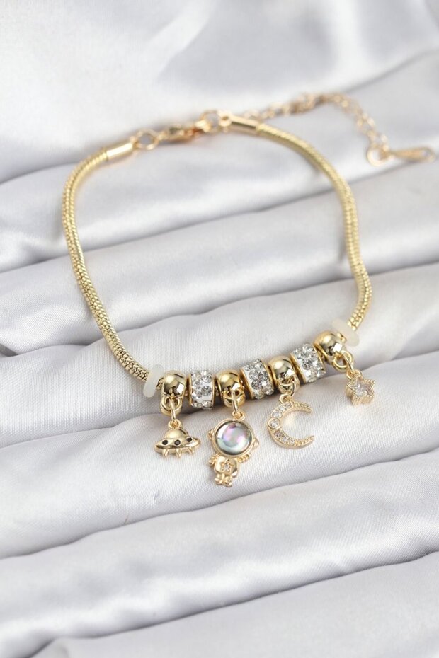 Brass Gold Color Space Theme Charm Women's Bracelet