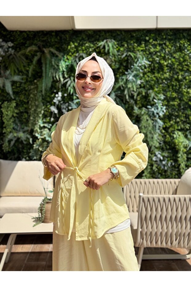 22889 Lace-Up Front Suit Yellow