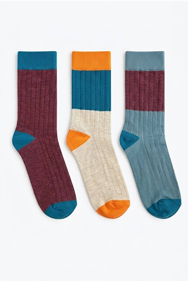 Blocked Retro Socks Cotton Unisex 3-Pair Socket Socks Colorful Casual Socks Comfortable Socks Gift Socks School Socks Sc22790