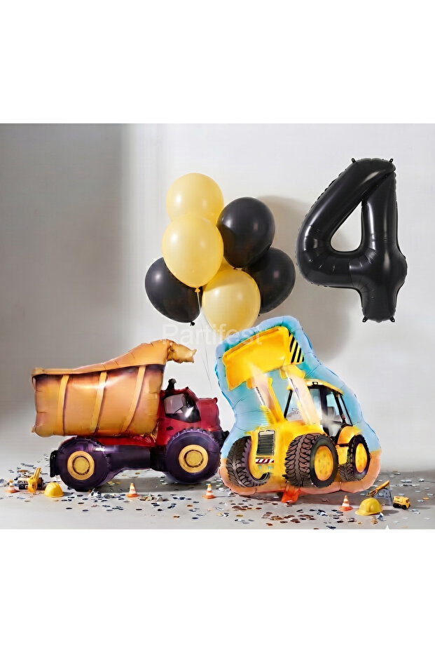 Construction Themed Birthday Balloon Set - Construction Vehicle and Truck Foil Balloon Decoration Set