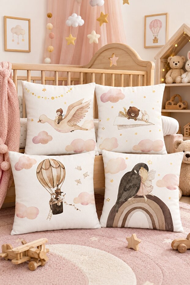 Flying Friends Patterned 4-Piece Children's and Baby Pillowcase Set