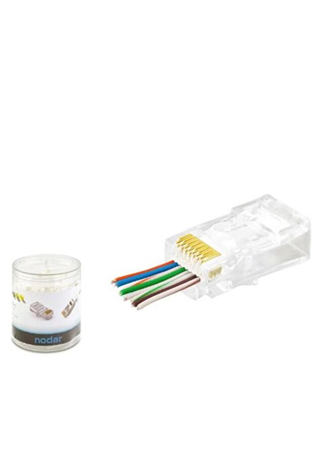 NODAR ND2407 CAT6 EZ RJ45 موصلات 100 قطعة في صندوق بلاستيكي