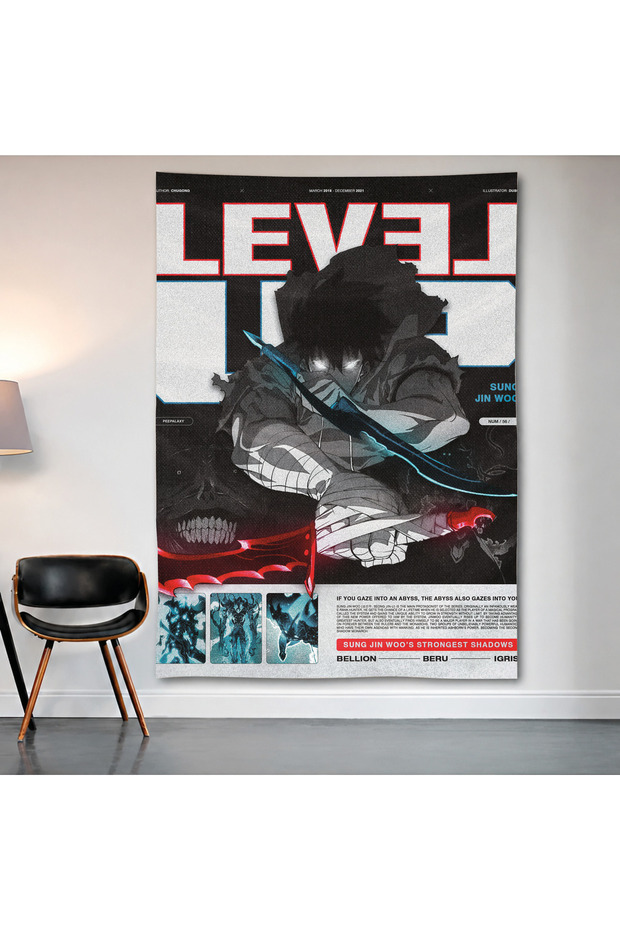 Solo Leveling Sung Jinwoo Wall Covering Wall Tapestry First Quality Satin Fabric Poster