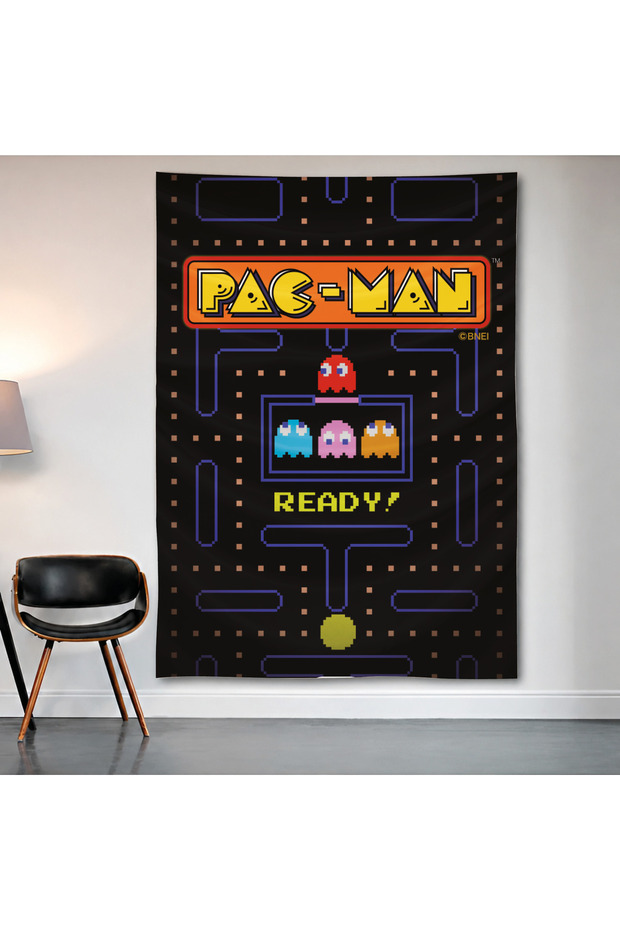 سجادة حائط من Pac-Man Arcade، ملصق من قماش الساتان عالي الجودة