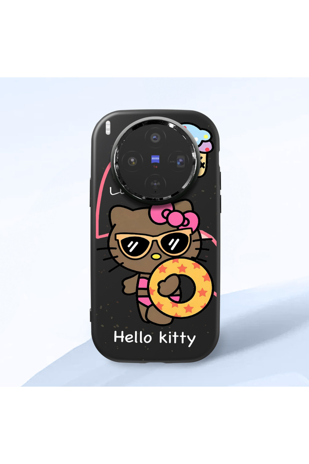 Vivo X300 Compatible Case Camera Protector Black Silicone Couple Phone Case Kitty Pattern
