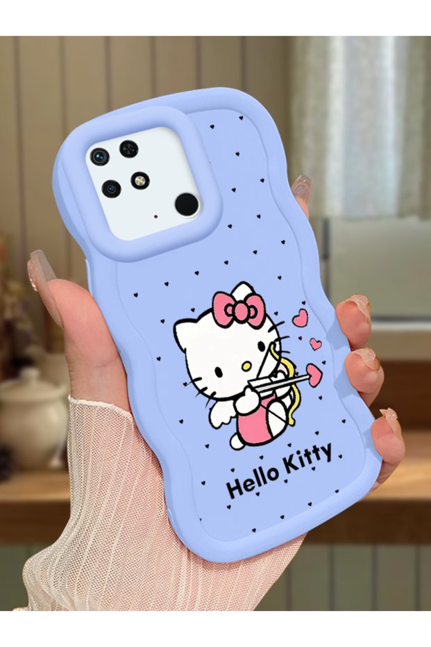 Redmi 10C Compatible Case Camera Protector Blue Silicone Couple Phone Case Kitty Pattern