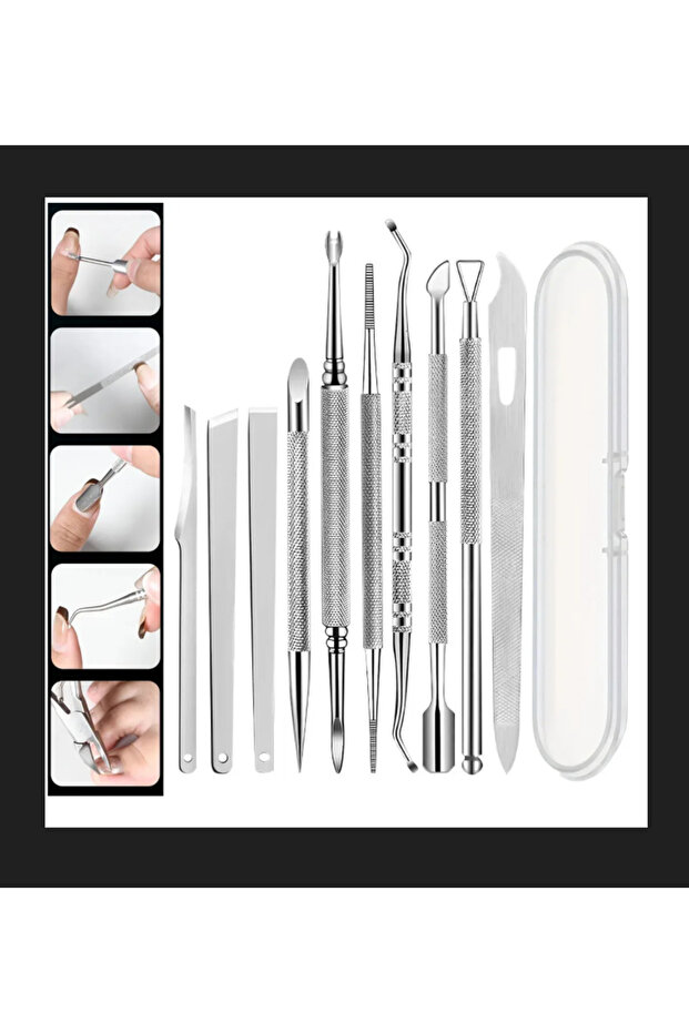 10Pcs Stainless Steel Pedicure Tool Set Professional Foot Care Exfoliator for Smooth Light Beige Includes Portable Travel Case