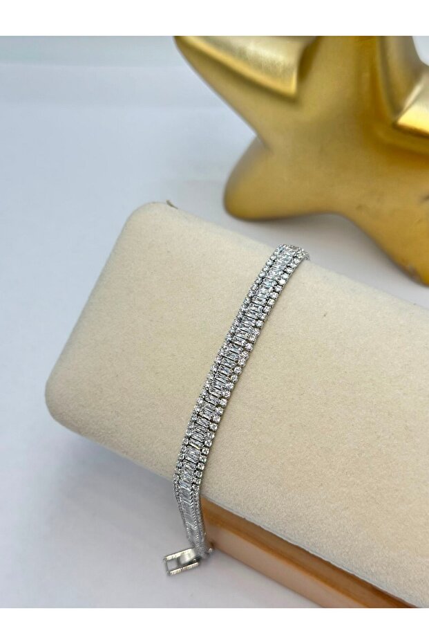 Full Baguette Stone Detailed Steel Bracelet