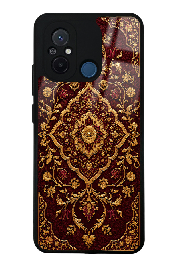 Xiaomi Redmi 12C Burgundy Ottoman Gold Design Glossy Phone Case