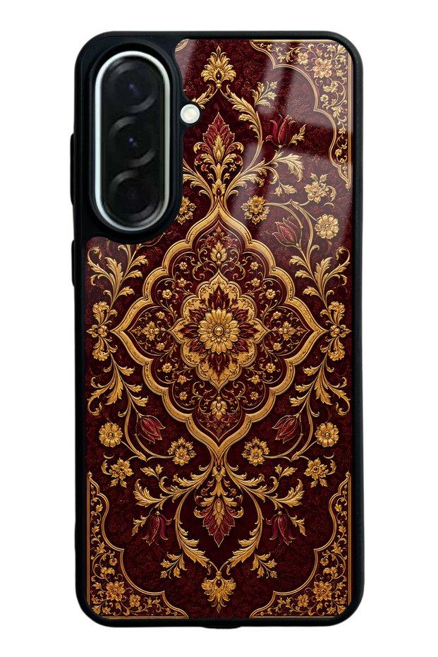 Samsung A37 Burgundy Glossy Phone Case with Ottoman Gold Design