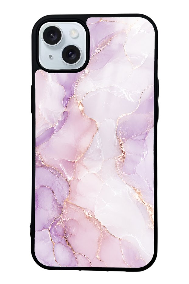 iPhone 15 Plus Lavender Rose Marble Design Glossy Phone Case