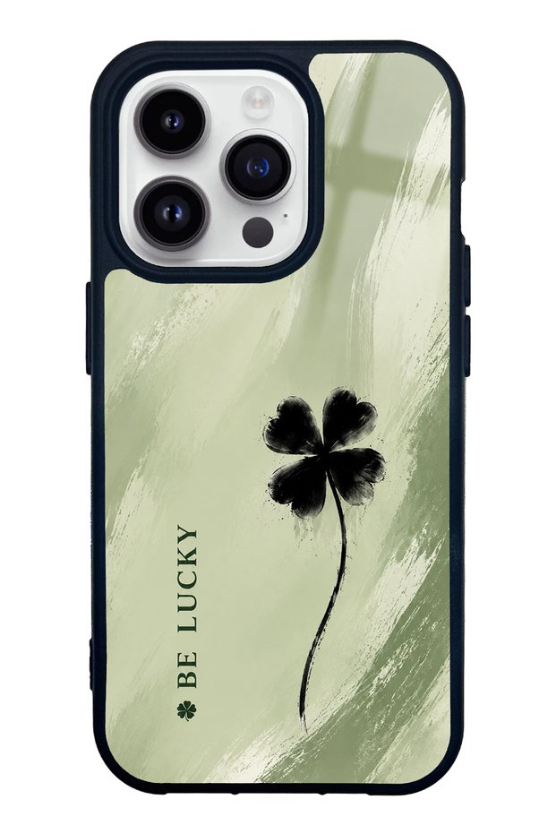 iPhone 14 Pro Glossy Phone Case with Sage Lucky Clover Design