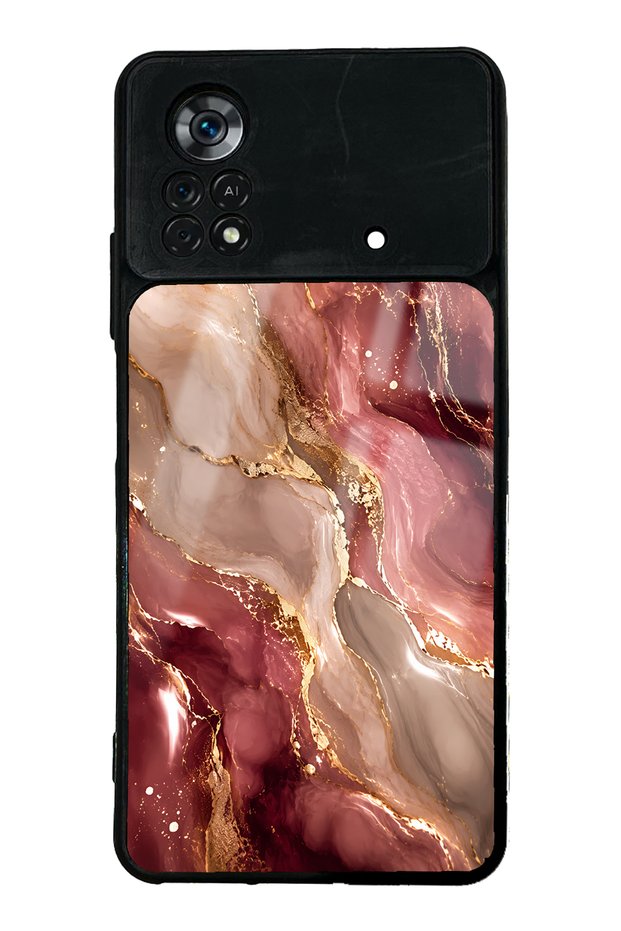 Xiaomi Poco X4 Pro Burgundy Gold Marble Design Glossy Phone Case