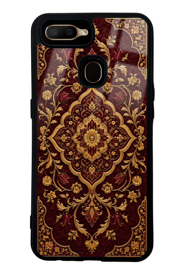 Oppo A5S Burgundy Glossy Phone Case with Ottoman Gold Design