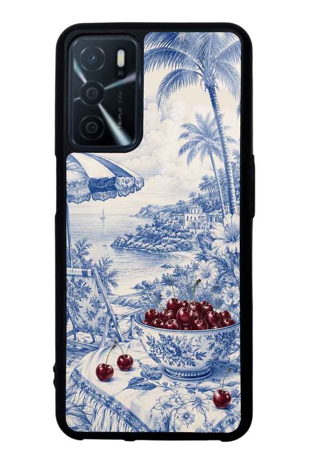 Oppo A16 Blue Porcelain Cherry Coast Design Glossy Phone Case