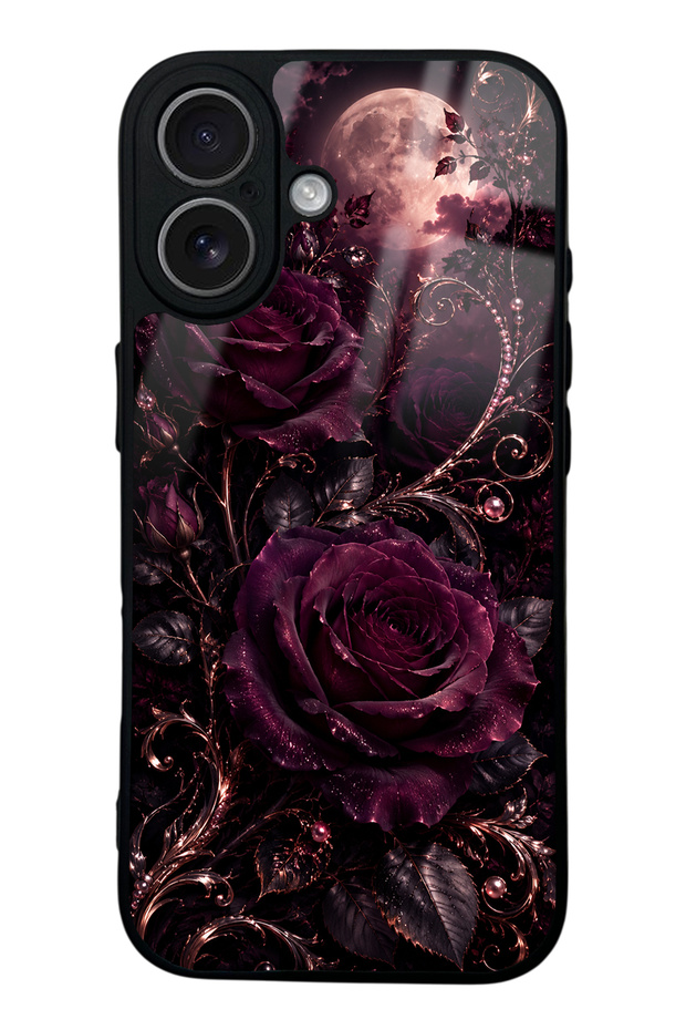 iPhone 17 Moonlit Burgundy Rose Design Glossy Phone Case