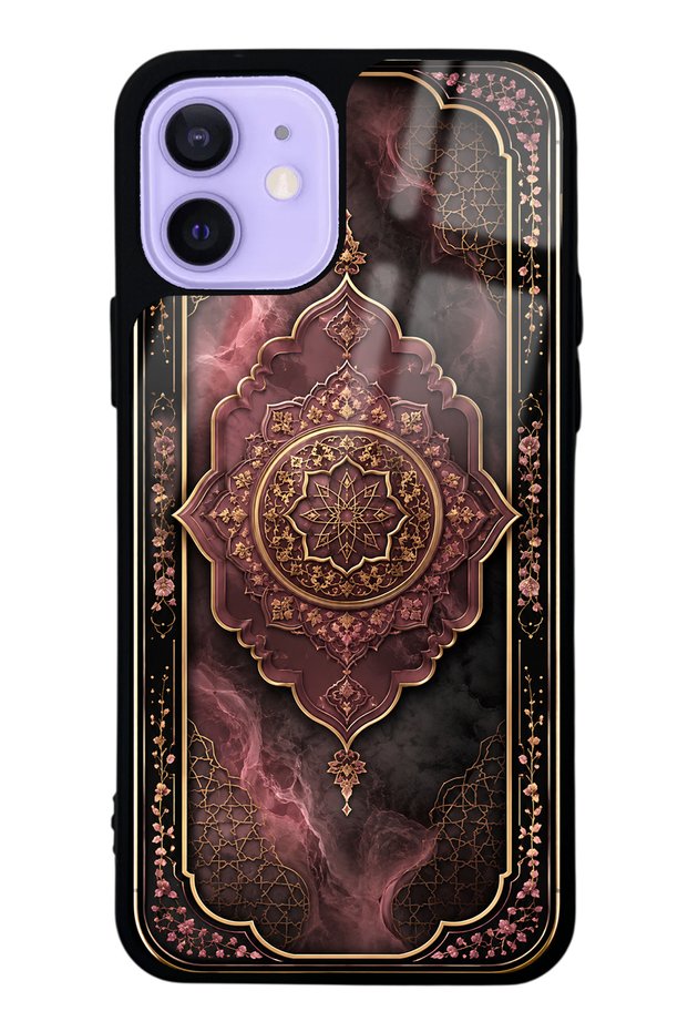 iPhone 12 Glossy Phone Case with Rosewood Ottoman Medallion Design