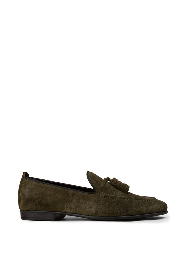 Men's Genuine Suede Green Tasseled Loafer