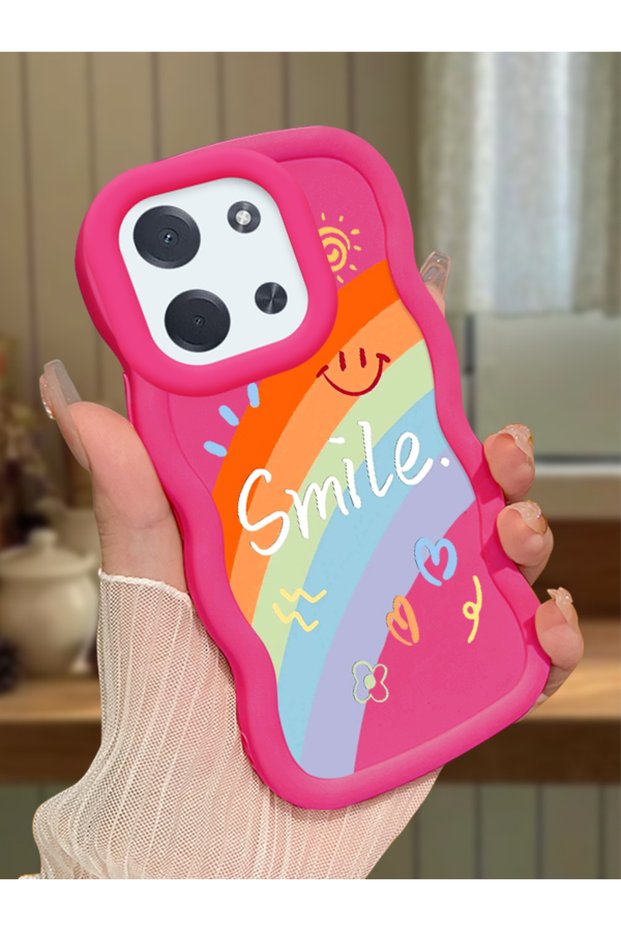 Poco C85 Compatible Case Camera Protector Red Silicone Couple Phone Case Rainbow Pattern