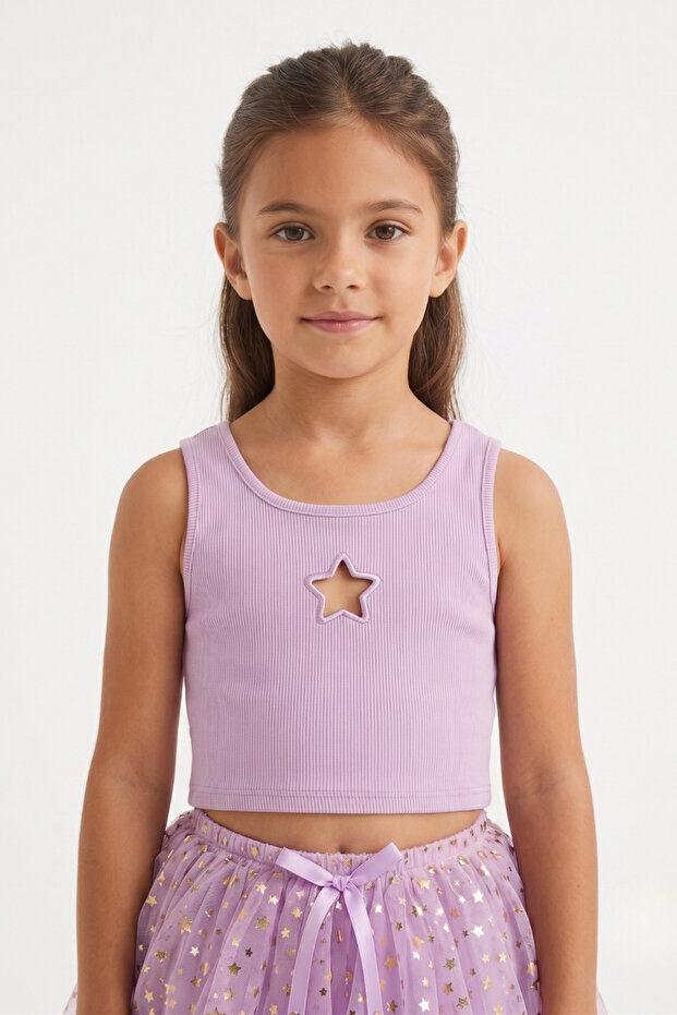 Lilac Star Embroidered Corded Strap Crop Blouse for Girls - Cindy