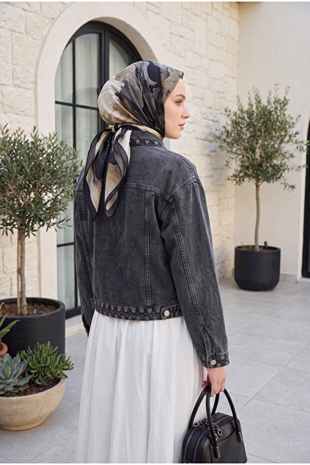Shepherd's Embroidered Buttoned Denim Jacket - Smoked