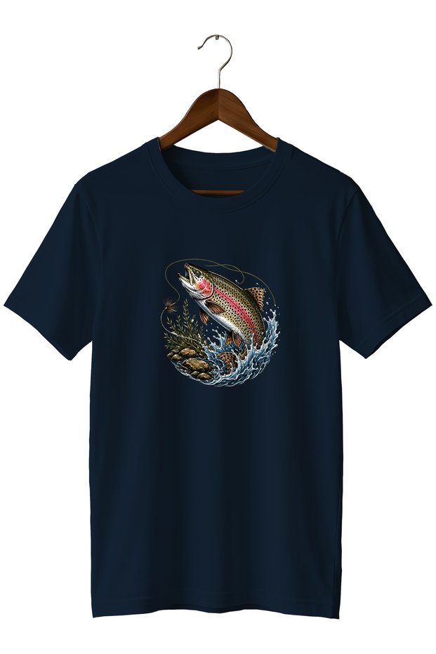 Unisex Trout Fishing Printed T-Shirt – Nature and Outdoor Themed Crew Neck