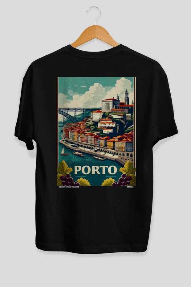 Porto Portugal Black Oversize Country City Back Printed Unisex T-Shirt 100% Cotton Premium