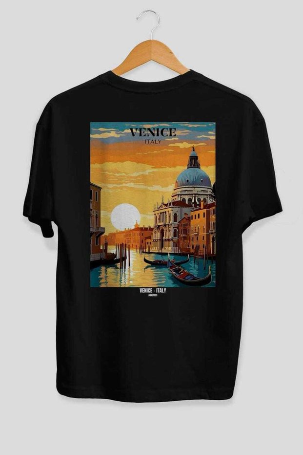 Venice Italy 3 Black Oversize Country City Back Printed Unisex T-Shirt 100% Cotton Premium