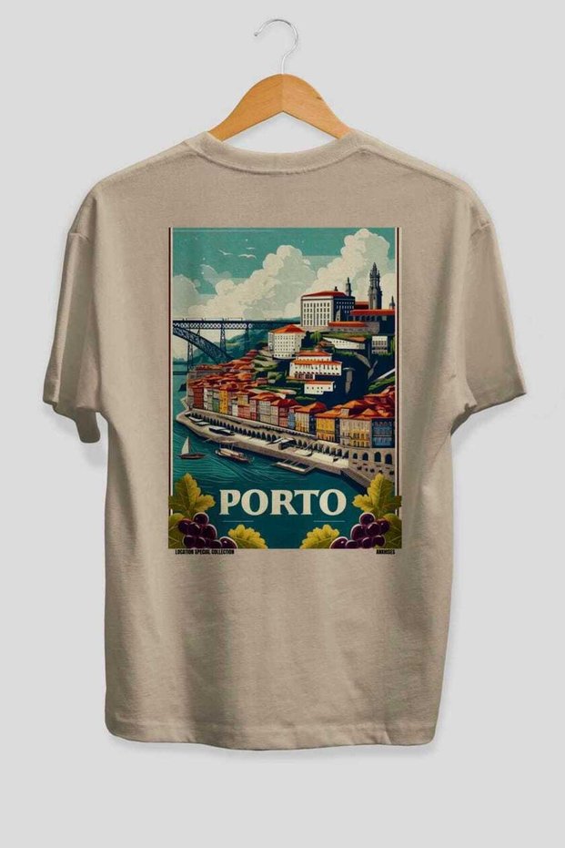 Porto Portugal Beige Oversize Country City Back Printed Unisex T-Shirt 100% Cotton Premium
