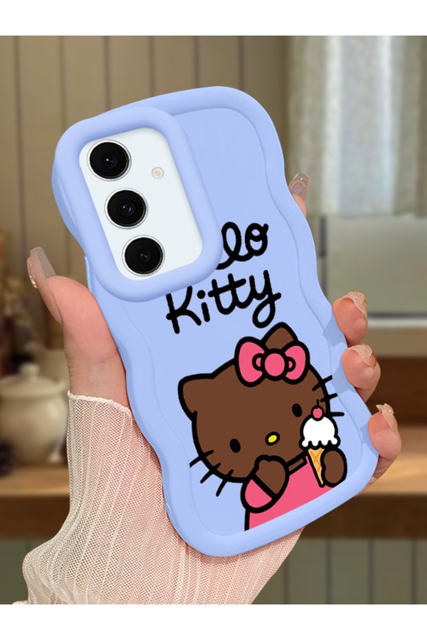 Samsung Galaxy S24 Fe Compatible Case Camera Protector Blue Silicone Couple Phone Case Kitty Pattern