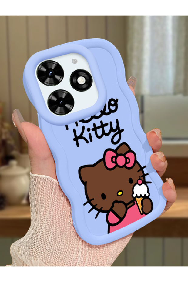 Tecno Spark Go 2024 Compatible Case with Camera Protector Blue Silicone Couple Phone Case Kitty Pattern