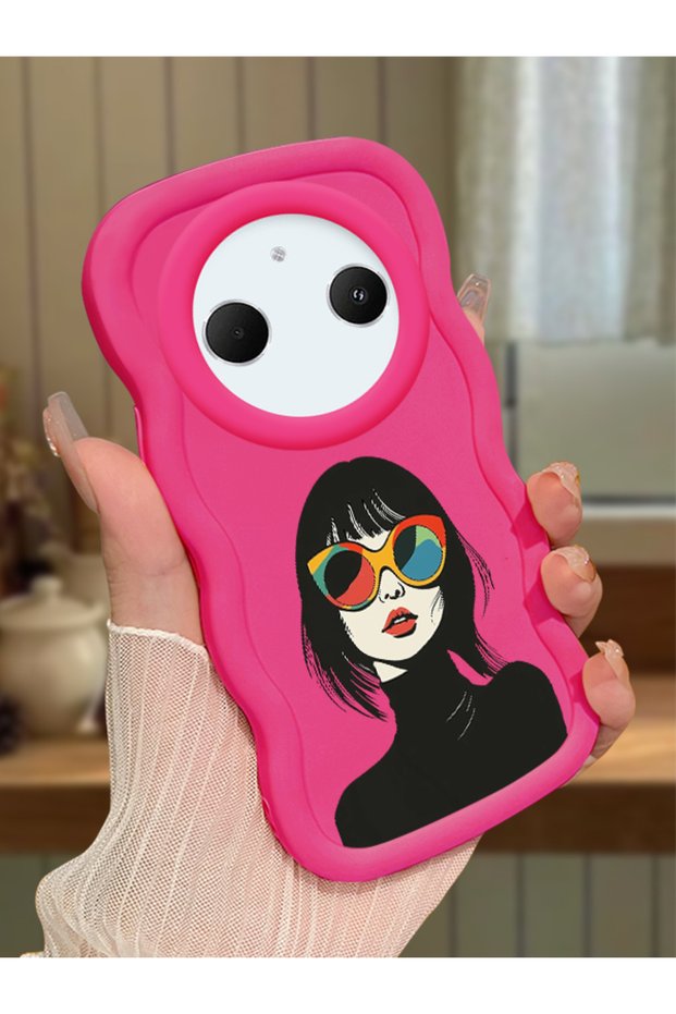 Redmi A3 Pro Compatible Case Camera Protector Red Silicone Couple Phone Case Girl Pattern