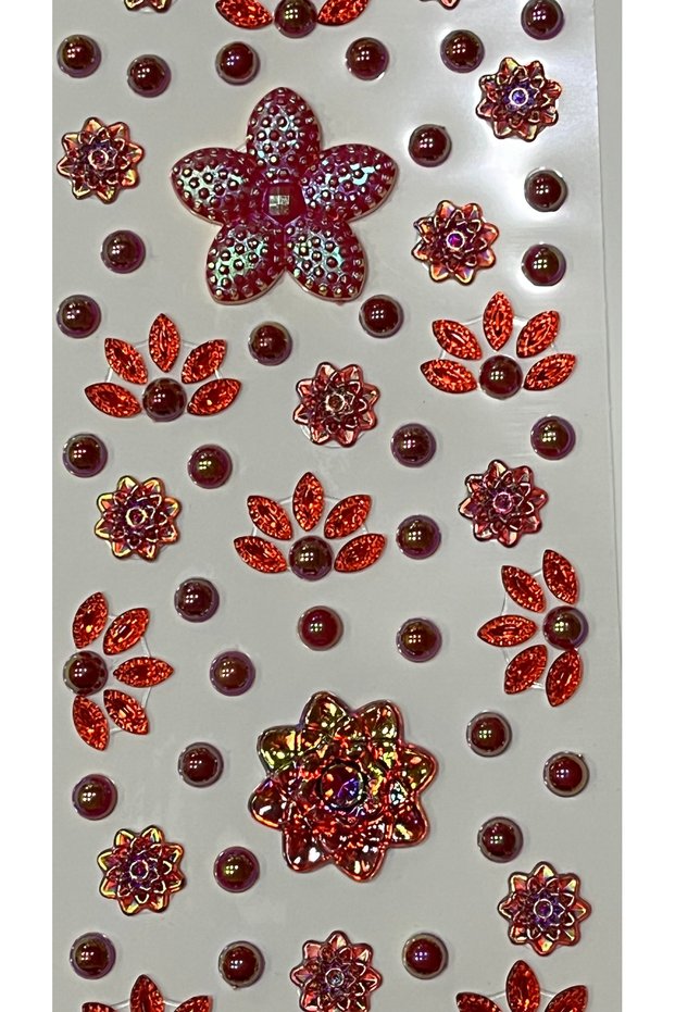 Licensed Three-Dimensional Red Flower Series Stone Sticker Adhesive Hair, Face, Nail, Makeup Sticker Holographic Sticker Red