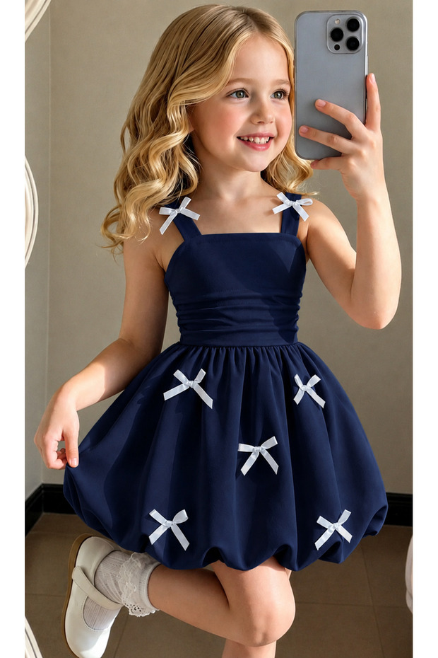 Girl's Bow Detailed Balloon Children's Dress
