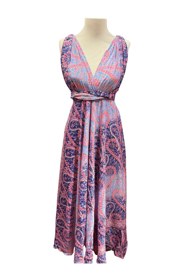 Pink Color Halter Neck Open Back Silk Dress