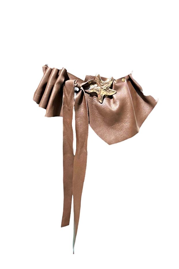 Maelis Brown Pleated Leather Obi Belt