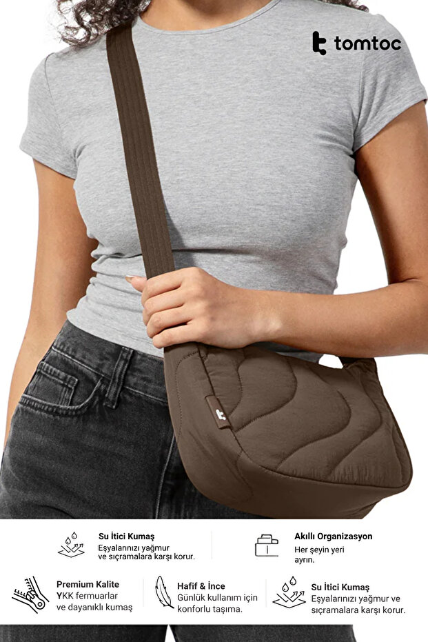 Terra Puffy Series T34 3.5L Brown Hand and Shoulder Bag - T34S1Y1