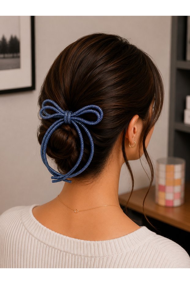 Women's Stone Bow Model Hair Clip – Elegant Ribbon Design Clip Hairpin
