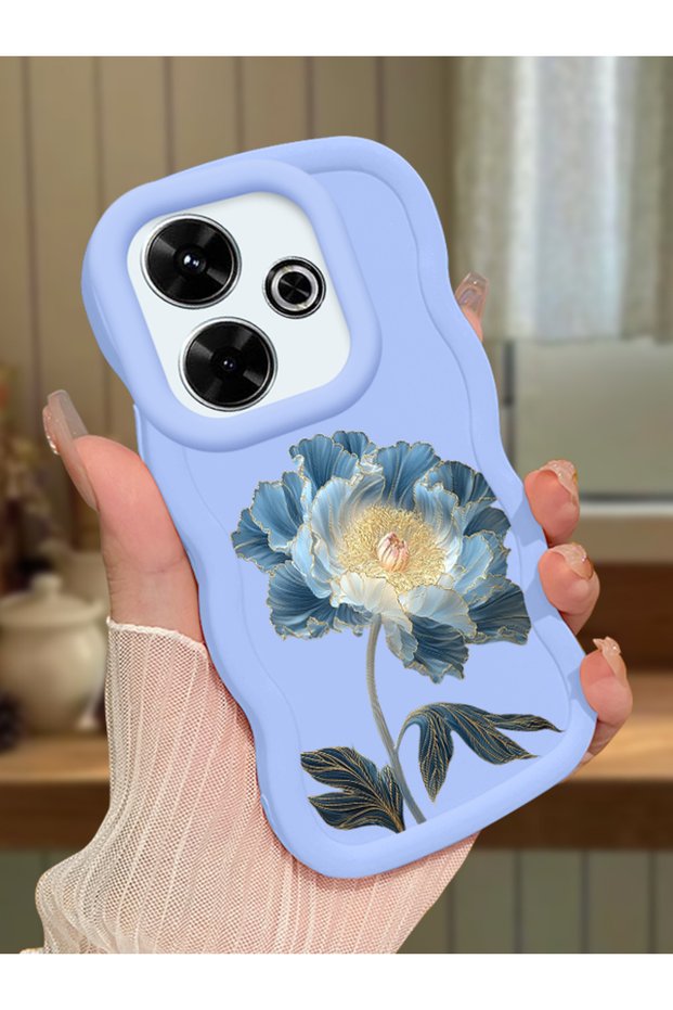 Redmi 13 Compatible Case Camera Protector Blue Silicone Couple Phone Case Floral Pattern