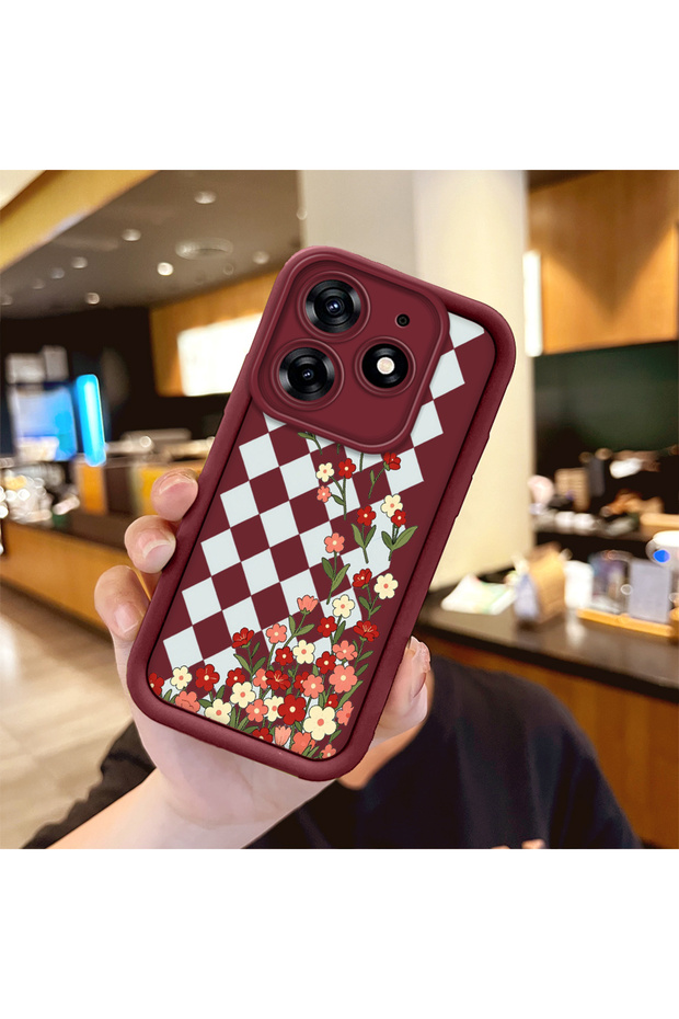 Tecno Spark 10 Pro 4g Compatible Case Camera Protector Claret Red Silicone Couple Phone Case Floral Pattern