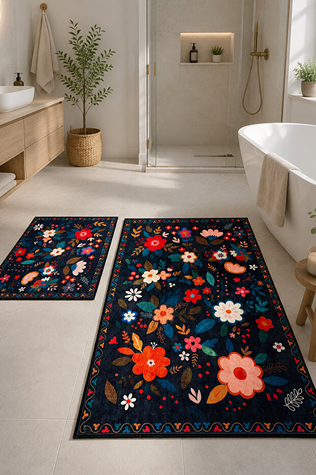 Rewol 60X100 50X60 Non-Slip Base 2-Piece Bathroom Mat Set