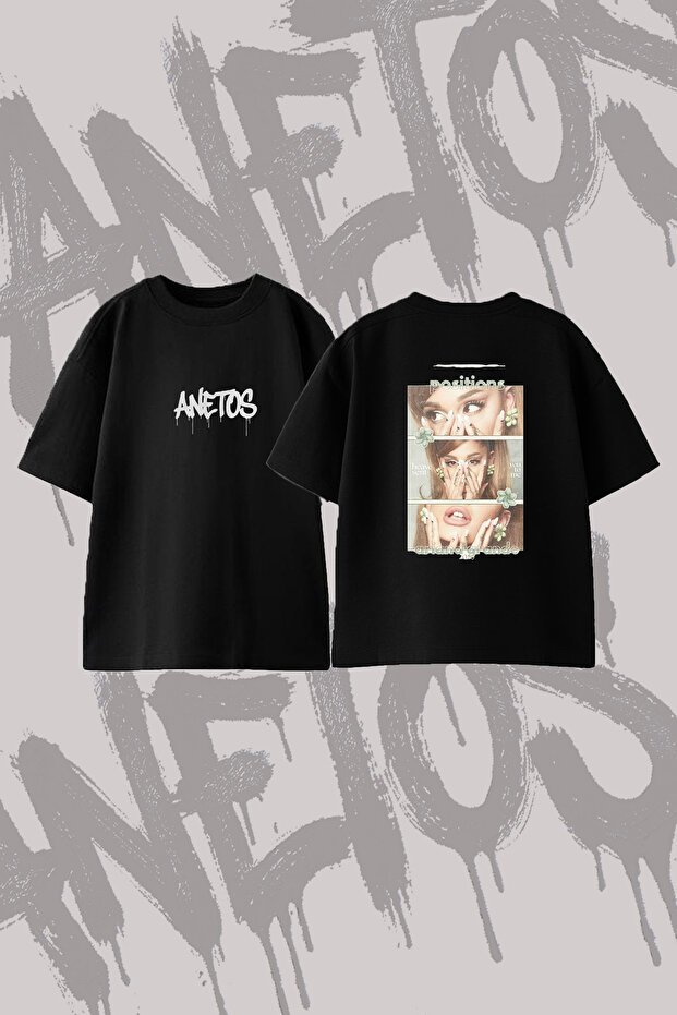 Ariana Grande_156 Design Back Printed Cotton Black Oversize T-Shirt